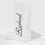 Elegant Modern Script Personalised Groomsman Wine Gift Bag<br><div class="desc">Personalised Groomsman Gifts
featuring personalised groomsman's name in black modern script font style with title and wedding date in modern sans serif font style.

Also perfect for best man,  father of the bride,  bridesmaid,  maid of honour,  mother of the bride and more.</div>