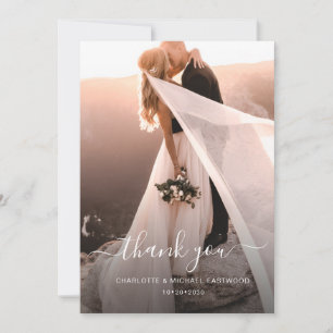 Elegant Modern Script Photo Classic WeddIng Thank You Card
