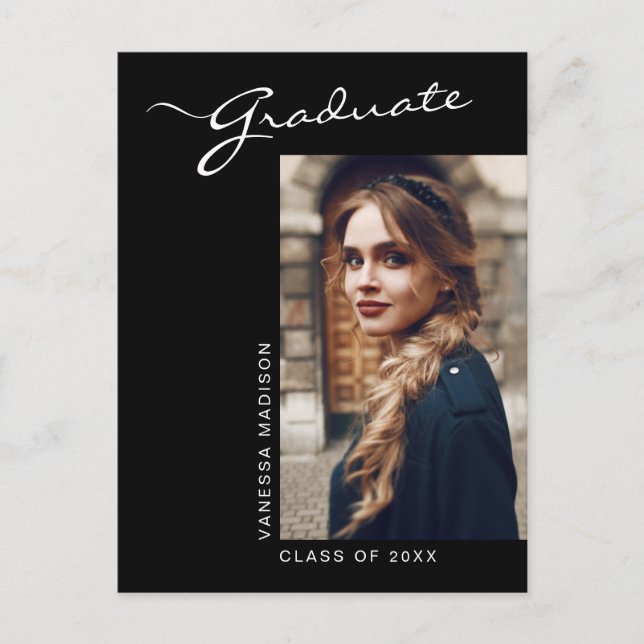 Elegant Modern Script Photo | Grad Announcement Postcard (Front)