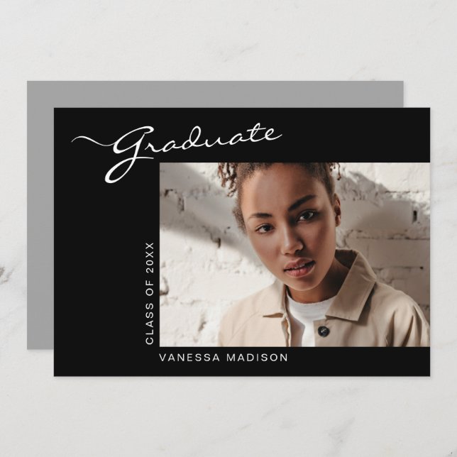 Elegant Modern Script | Photo Graduation Announcement (Front/Back)