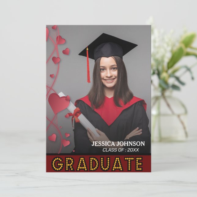 Elegant Modern Script Photo Graduation Party  Invitation (Standing Front)