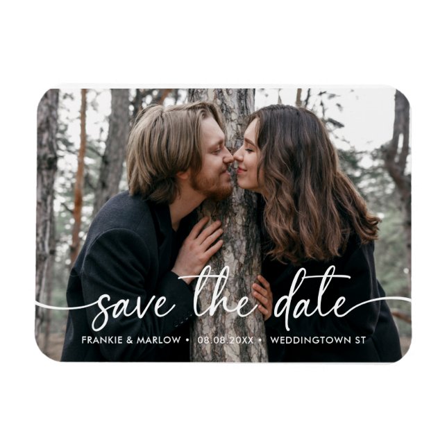 Elegant Modern Script Photo Save The Date Magnet (Horizontal)