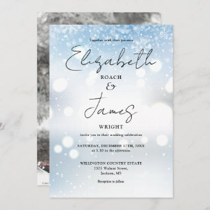 Elegant Modern Script Photo Snow Winter Wedding Invitation