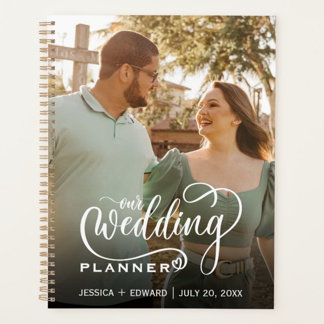 Elegant Modern Script Photo Wedding Planner (Front)