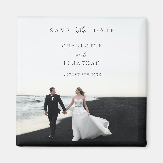 Elegant Modern Script Photo Wedding Save The Date Magnet (Front)