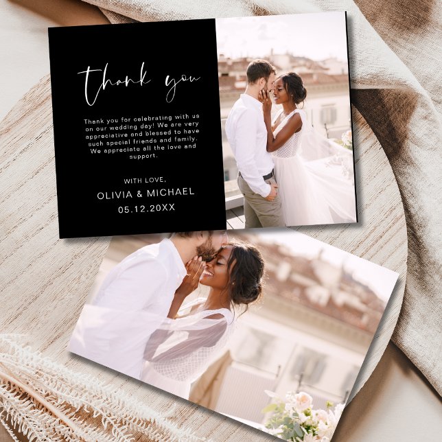Elegant Modern Script Photo Wedding Thank You Card (Creator Uploaded)