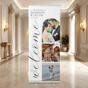 Elegant Modern Script Photo Wedding Welcome Retractable Banner