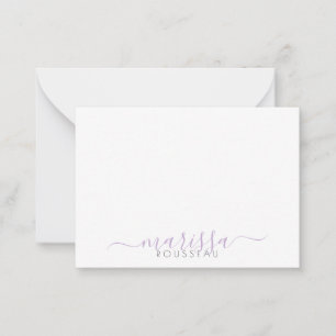 Elegant Modern Script Purple Monogram Name Card
