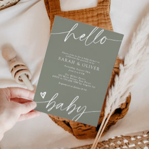Elegant Modern Script Sage Green Baby Shower Invitation