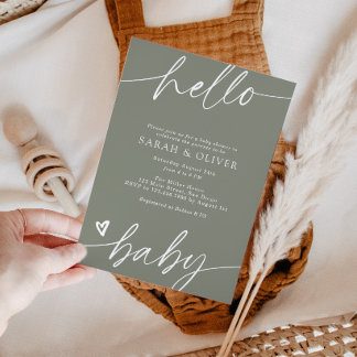 Elegant Modern Script Sage Green Baby Shower Invitation