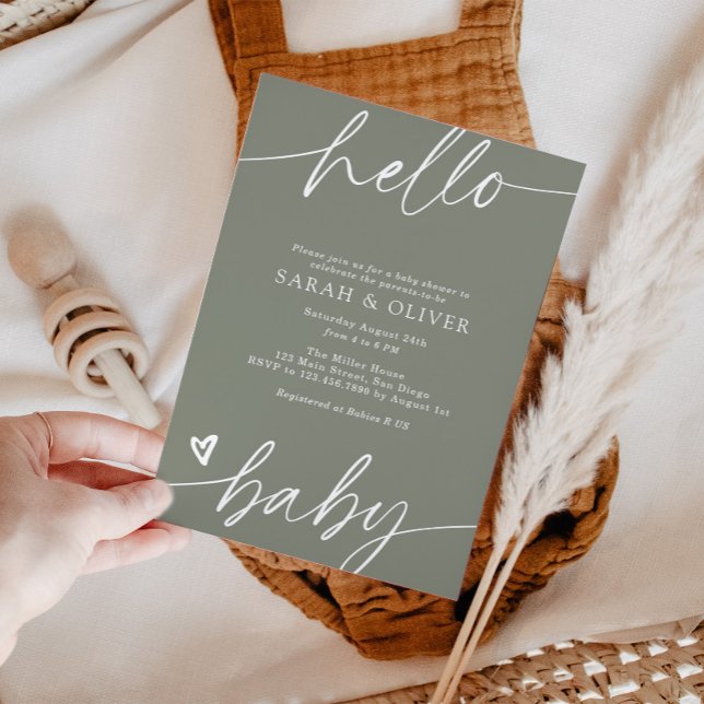 Elegant Modern Script Sage Green Baby Shower Invitation (Creator Uploaded)