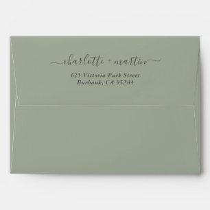 Elegant Modern Script Sage Green Return Address Envelope