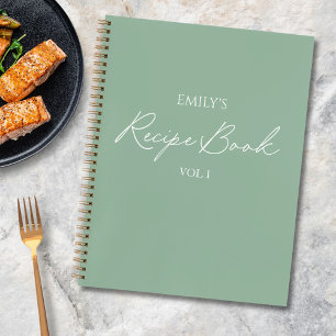 Elegant Modern Script Sage Green Simple Recipe Notebook