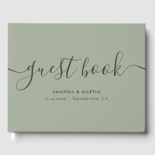Elegant Modern Script Sage Green Wedding Guest Book