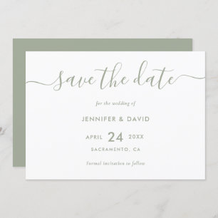 Elegant Modern Script Sage Green Wedding Save The Date