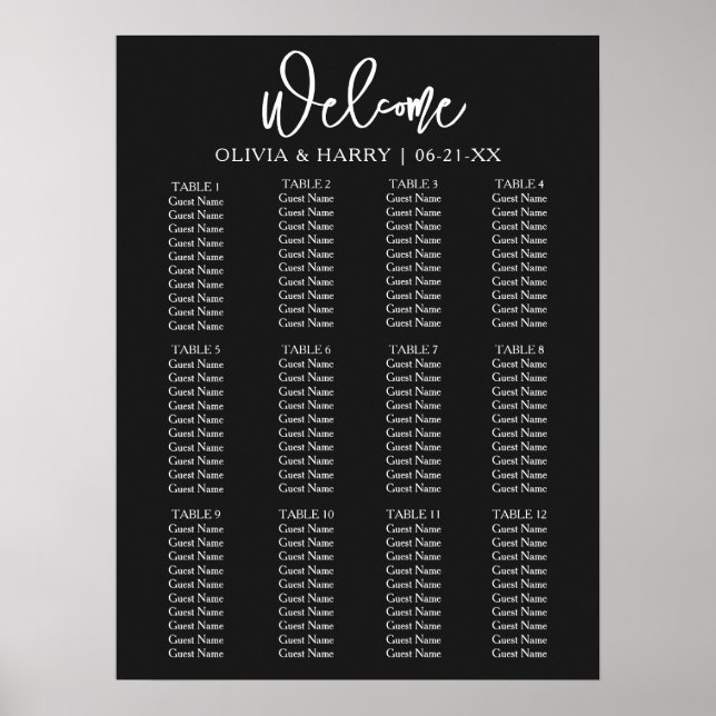 Elegant Modern Script Simple Wedding Seating Chart (Front)