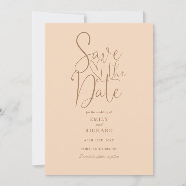 Elegant Modern Script Soft Peach Wedding Save The Date (Front)