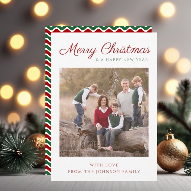Elegant Modern Script Striped Christmas Photo Holiday Card (Elegant Modern Script Striped Christmas Photo Holiday Card)