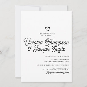 Elegant Modern Script Swirly Black White Wedding  Invitation