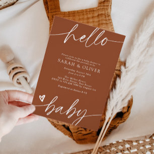 Elegant Modern Script Terracotta Baby Shower Invitation