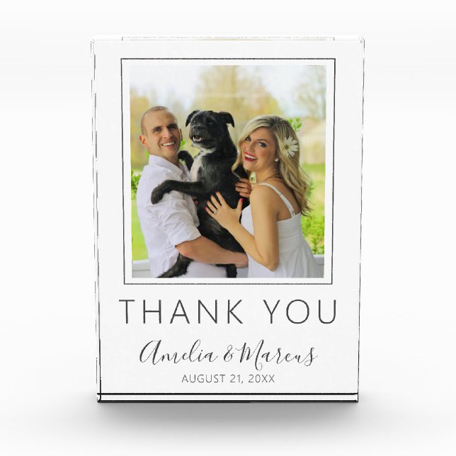 Elegant Modern Script Thank you Wedding Favour Photo Block (Front)