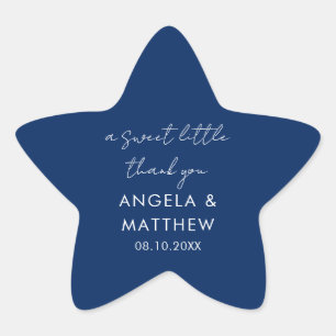 Elegant Modern Script Wedding Blue Thank You Star Sticker