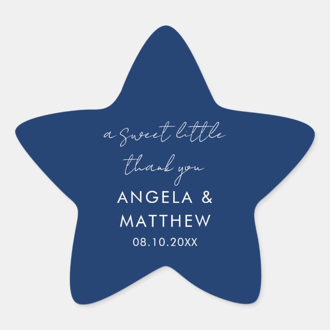 Elegant Modern Script Wedding Blue Thank You Star Sticker (Front)