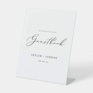 Elegant Modern Script Wedding Guest Book Pedestal Sign