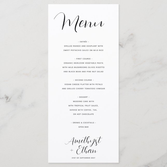 Elegant Modern Script Wedding Menu (Front)