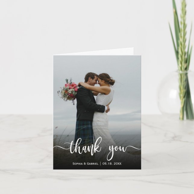 Elegant Modern Script Wedding Photo Thank You  Card (Front)
