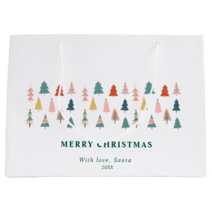 Elegant Modern Set of Green Christmas Trees Large Gift Bag