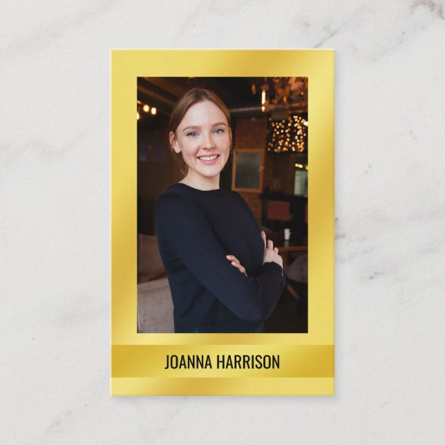 Elegant Modern Shimmery Shiny Gold Photo European Business Card (Front)