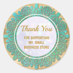 Elegant Modern Shiny Turquoise Mandala Thank You Classic Round Sticker