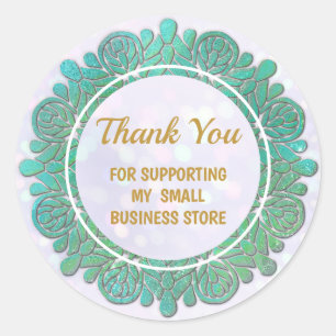 Elegant Modern Shiny Turquoise Mandala Thank You Classic Round Sticker