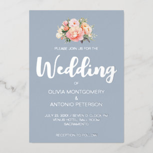 Elegant Modern Silve Pink Peony Dusty Blue Wedding