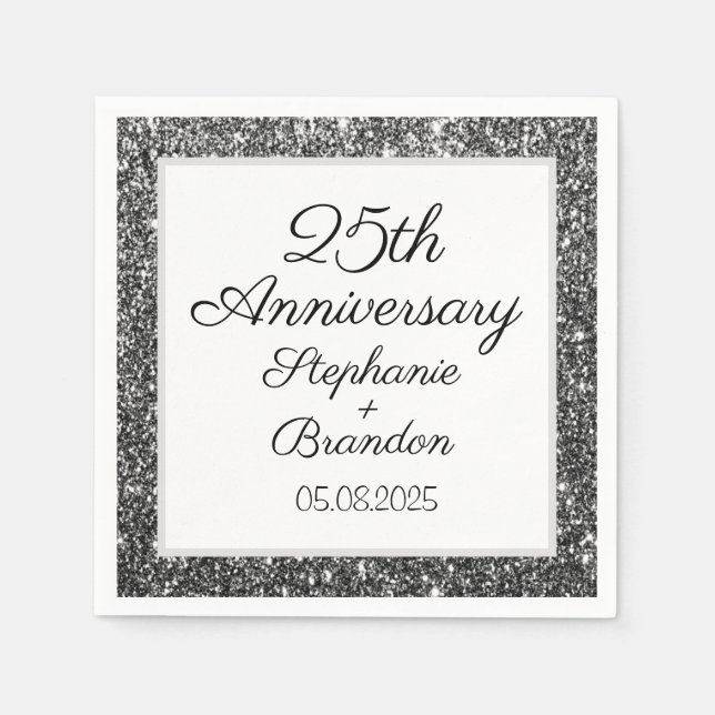 Elegant Modern Silver 25th Wedding Anniversary  Napkin (Front)