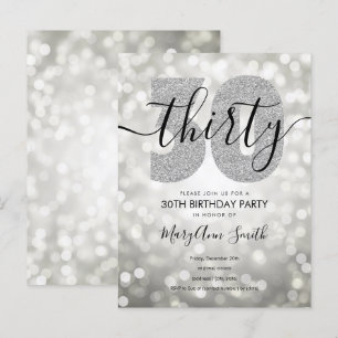 Elegant Modern Silver 30th Birthday Party  Invitation Postcard