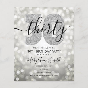 Elegant Modern Silver 30th Birthday Party Invite Flyer