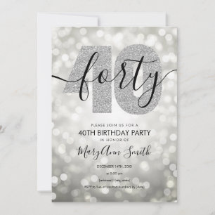 Elegant Modern Silver 40th Birthday Party Invitation
