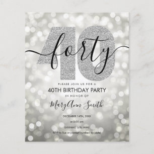 Elegant Modern Silver 40th Birthday Party Invite