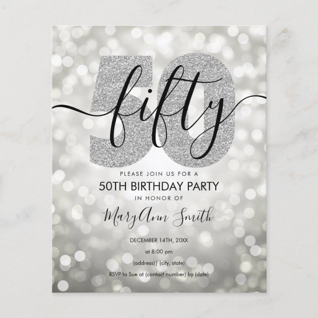 Elegant Modern Silver 50th Birthday Party  (Front)