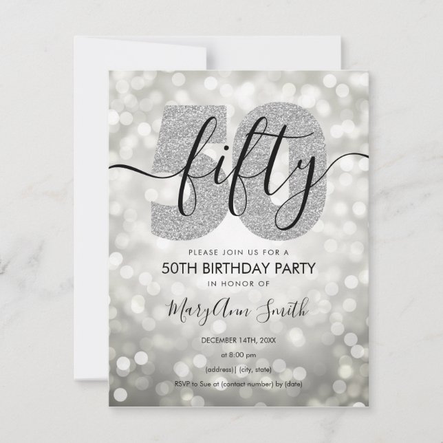 Elegant Modern Silver 50th Birthday Party Invitation (Front)