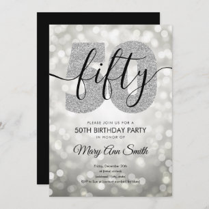 Elegant Modern Silver 50th Birthday Party Invitation
