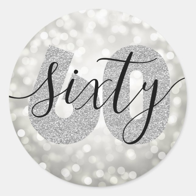 Elegant Modern Silver 60th Birthday Glitter Classic Round Sticker (Front)
