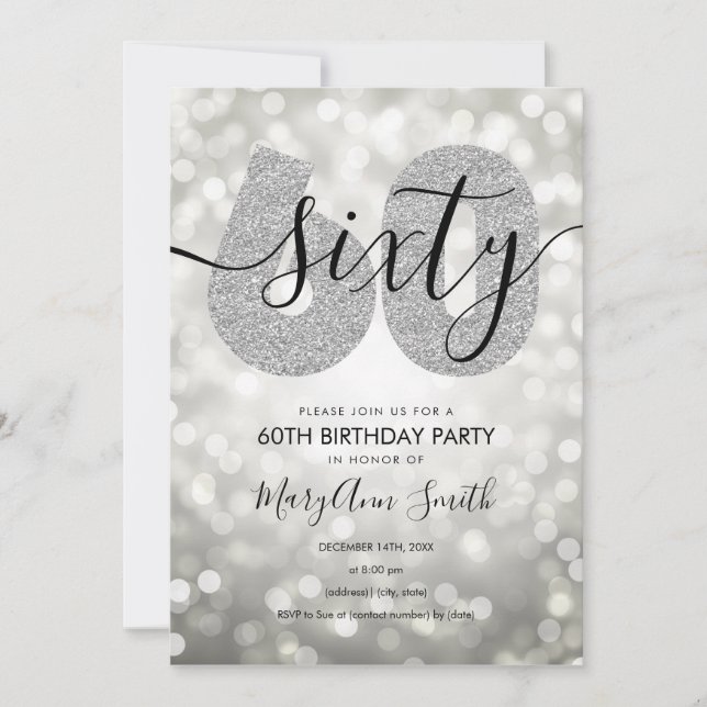 Elegant Modern Silver 60th Birthday Party Invitation (Front)