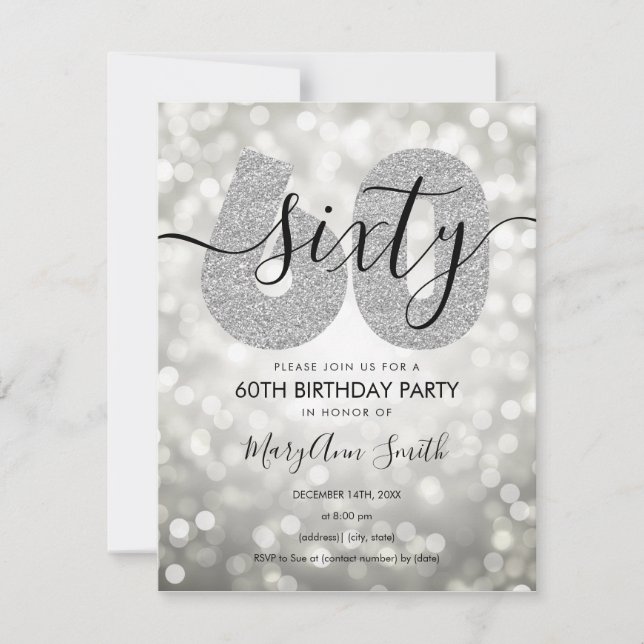 Elegant Modern Silver 60th Birthday Party Invitation (Front)