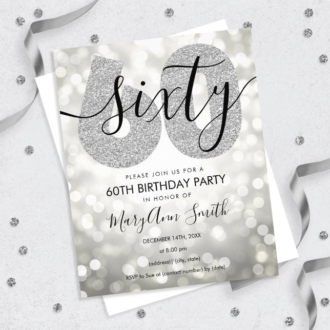 Elegant Modern Silver 60th Birthday Party Invite Flyer (Creator Uploaded)