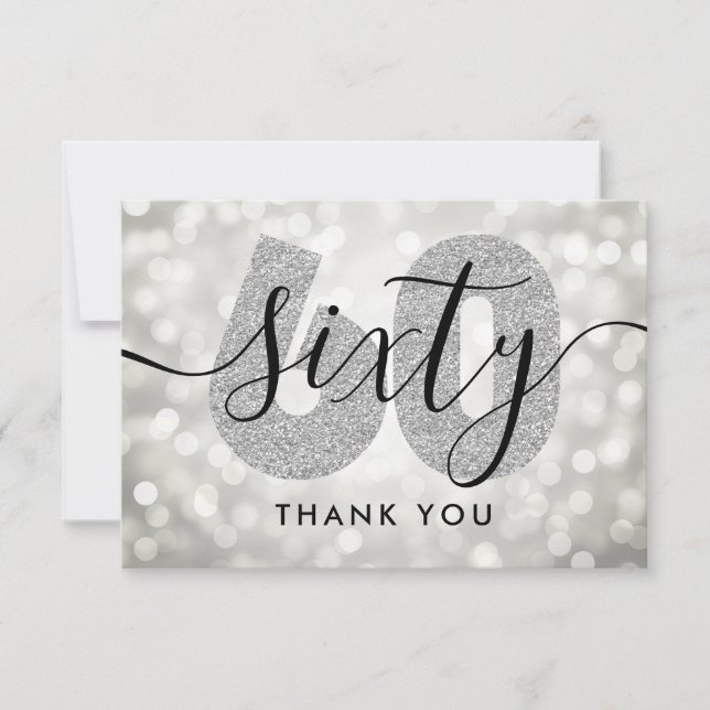 Elegant Modern Silver 60th Birthday Thank You (Front)