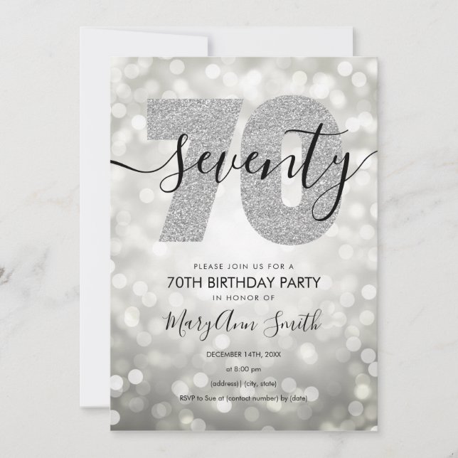 Elegant Modern Silver 70th Birthday Party Invitation (Front)