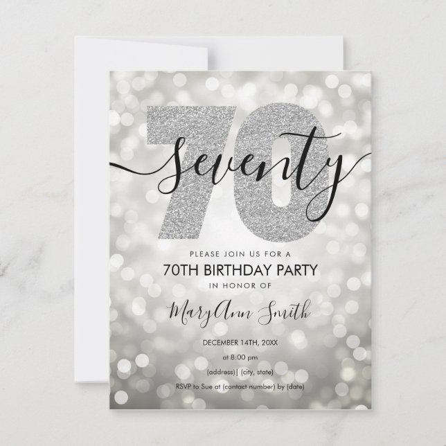 Elegant Modern Silver 70th Birthday Party Invitation (Front)